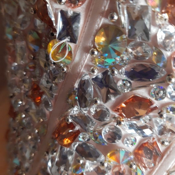 Bejeweled peach sweetheart short full skirt prom / party dress Goya London 10-12 - Picture 8 of 16